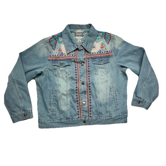 Johnny Was Workshop Jean Jacket Womens XL Oman Embroidered Floral - Picture 1 of 12
